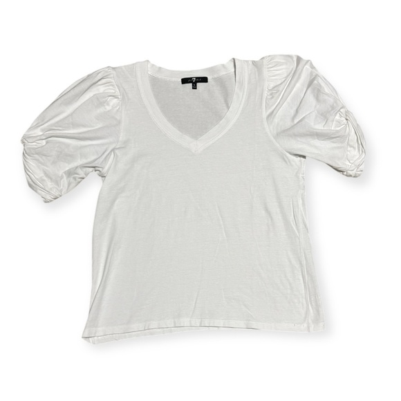 009 7 FOR ALL MANKIND Women's Cotton V-Neck Twisted Sleeve Tee - White, Small - Picture 3 of 6